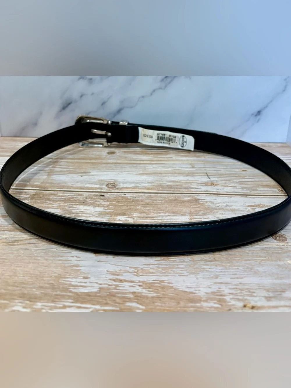 Vintage Fossil Black Leather Belt with Two-Tone Metal Accents